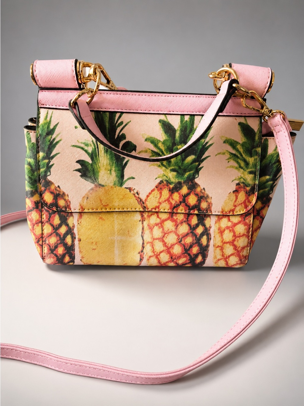Pineapple Print Crossbody Satchel Bag Pink Tropical Purse Venus
